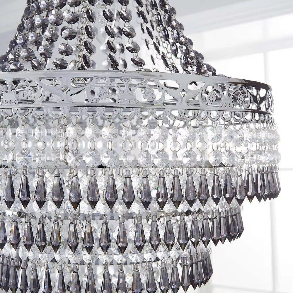 Close up of the five stepped tiers of faceted drops