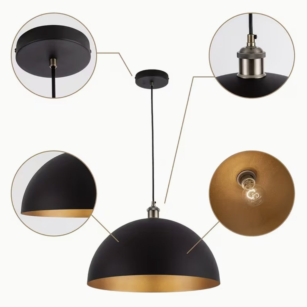 Canopy, socket and gold inner finish of the dome pendant light