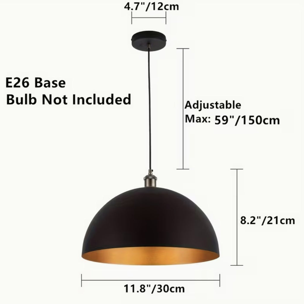 Black and gold dome pendant light dimensions, 30 cm version with E26 base