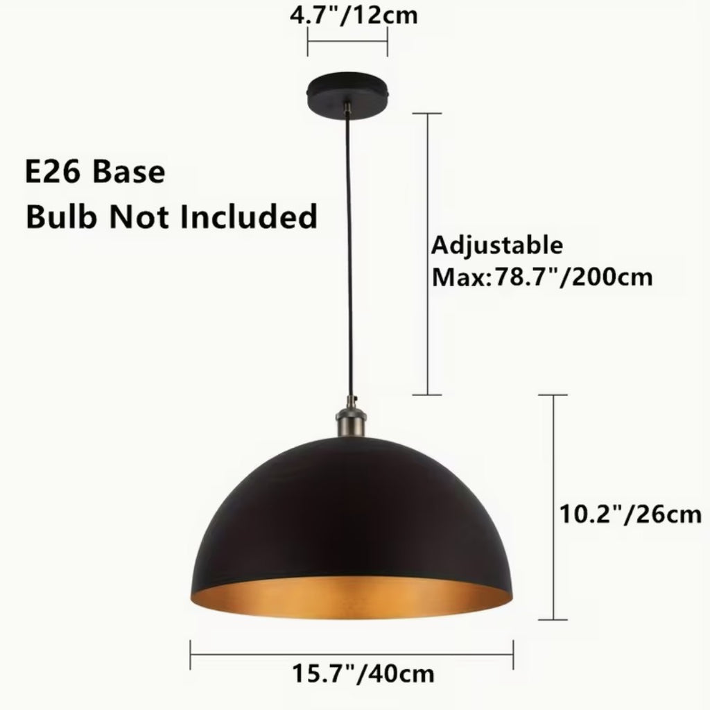 Black and gold dome pendant light dimensions, 40 cm version