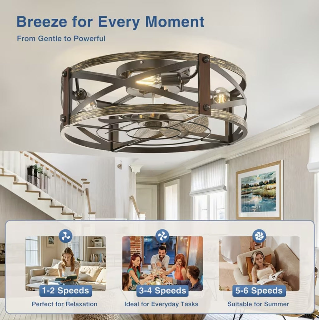 Six fan speeds of the caged ceiling fan with light