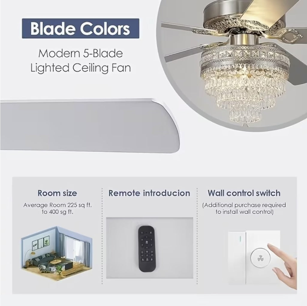 Blade colors and room size guide for the crystal chandelier ceiling fan