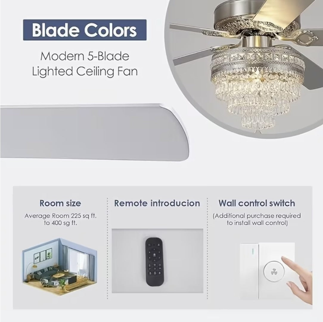 Blade colors and room size guide for the crystal chandelier ceiling fan
