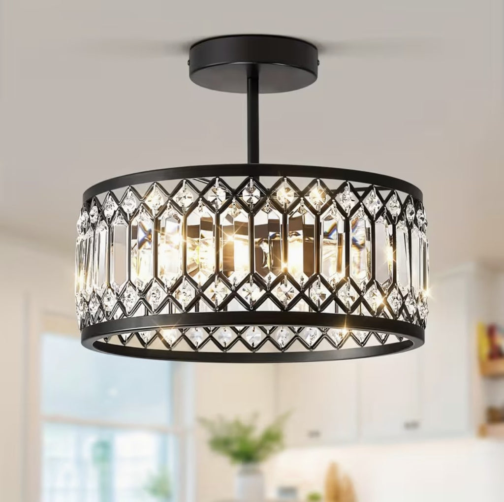 Crystal flush mount ceiling light in black