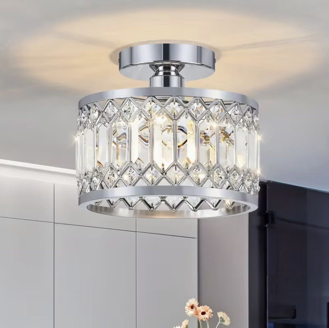 Crystal flush mount ceiling light in chrome