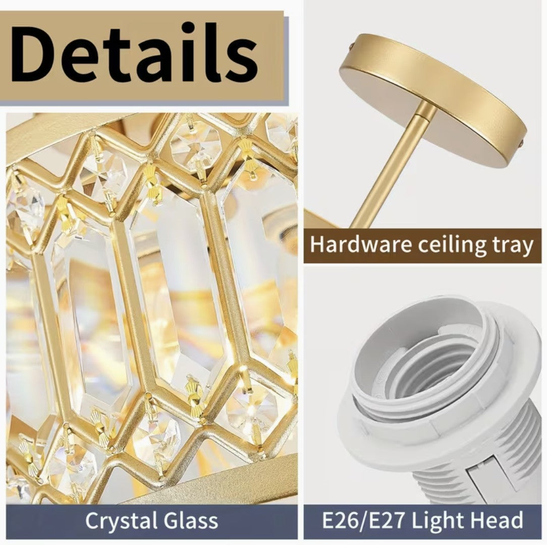 Details of the crystal flush mount ceiling light, crystal glass and E26 head
