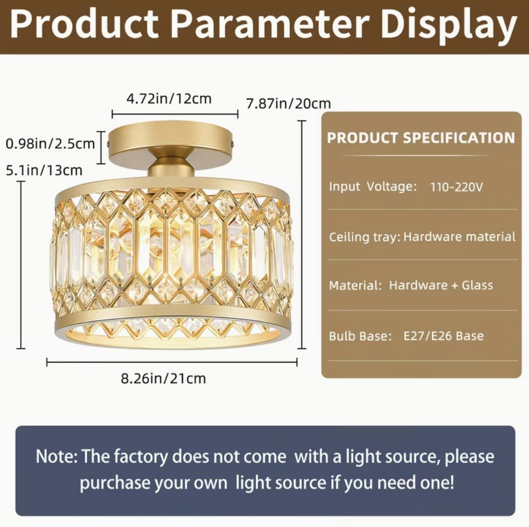 Crystal flush mount ceiling light dimensions, 21 cm shade, E26 base