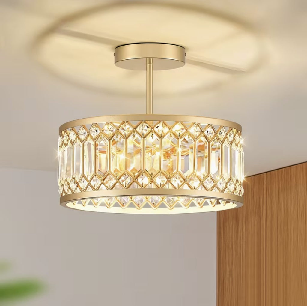Crystal flush mount ceiling light in gold