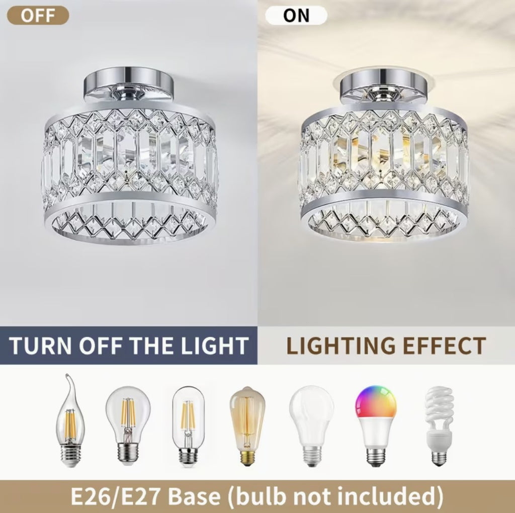 Crystal flush mount ceiling light off and on, E26 bulb not included