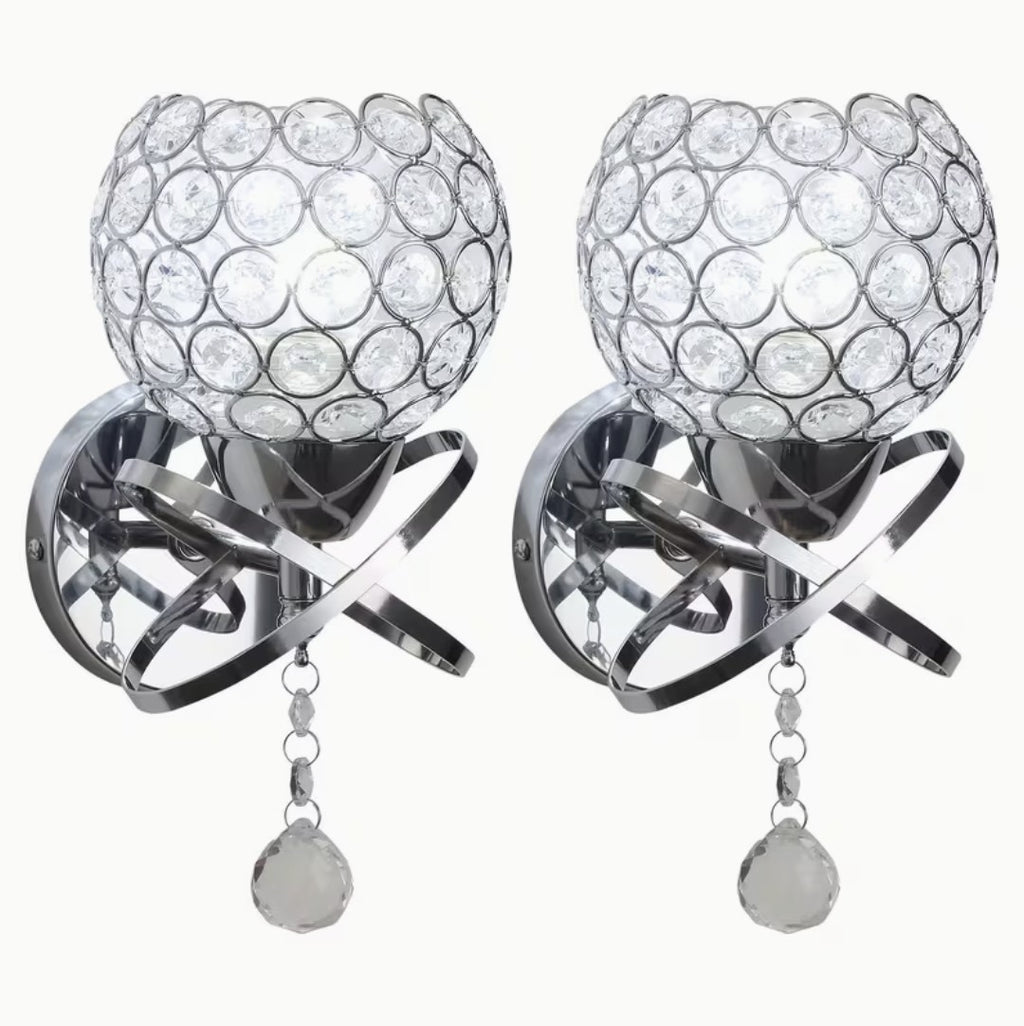 Crystal globe wall sconce set of 2 in chrome