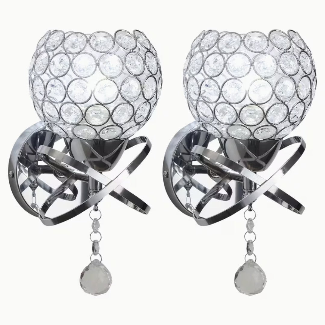 Crystal globe wall sconce set of 2 in chrome