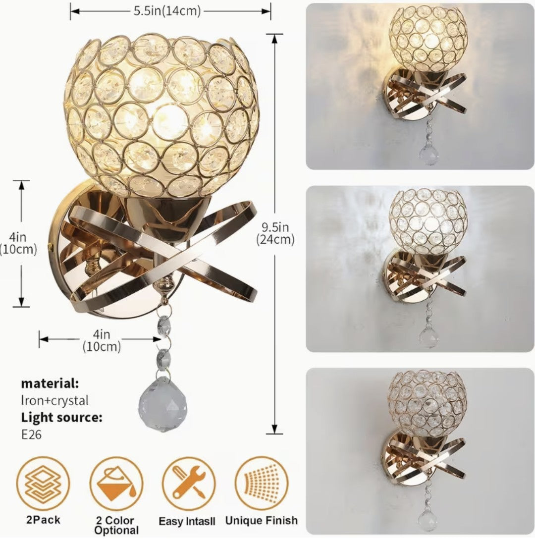 Crystal globe wall sconce dimensions, 5.5 by 9.5 inches, E26 base