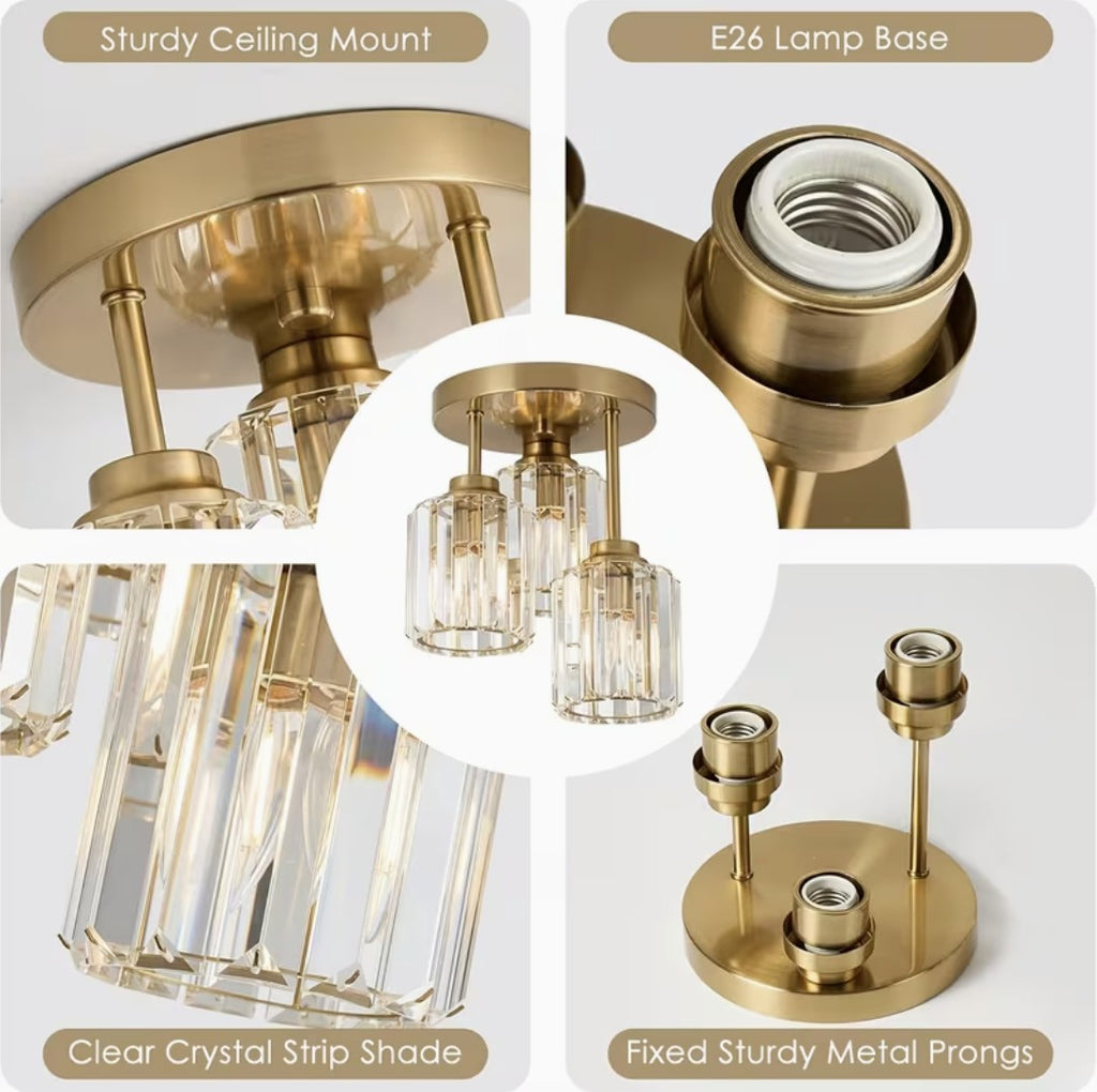 Details of the crystal semi flush mount ceiling light, E26 base and metal prongs