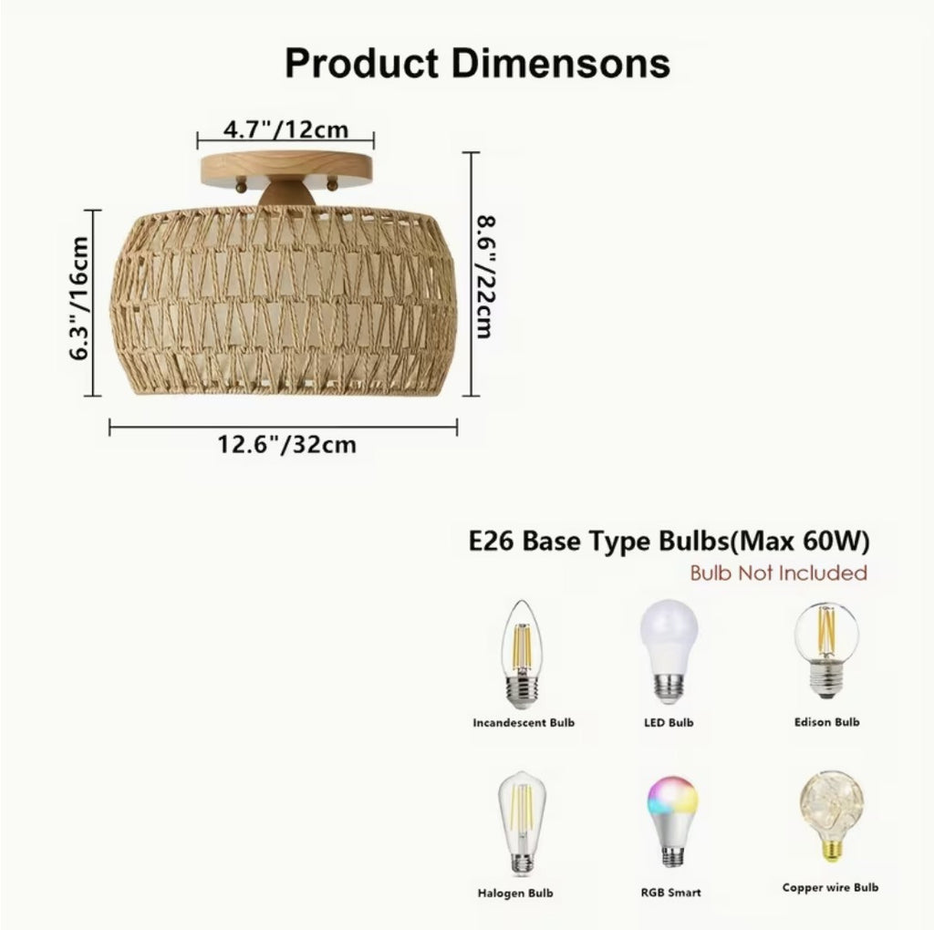 Farmhouse flush mount ceiling light dimensions, 12.6 inches wide, E26 base