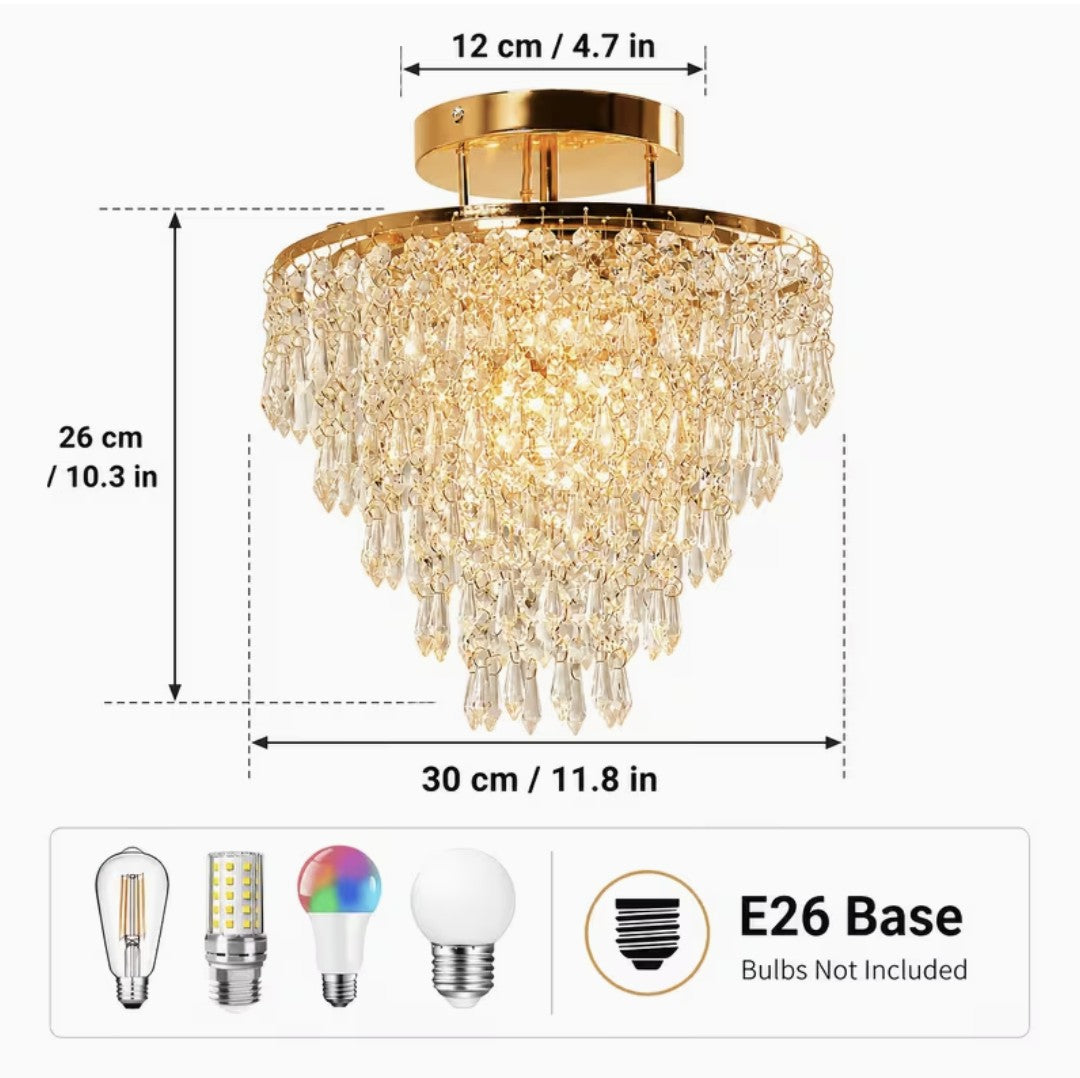 Gold crystal chandelier ceiling light dimensions, 30 cm diameter and E26 base