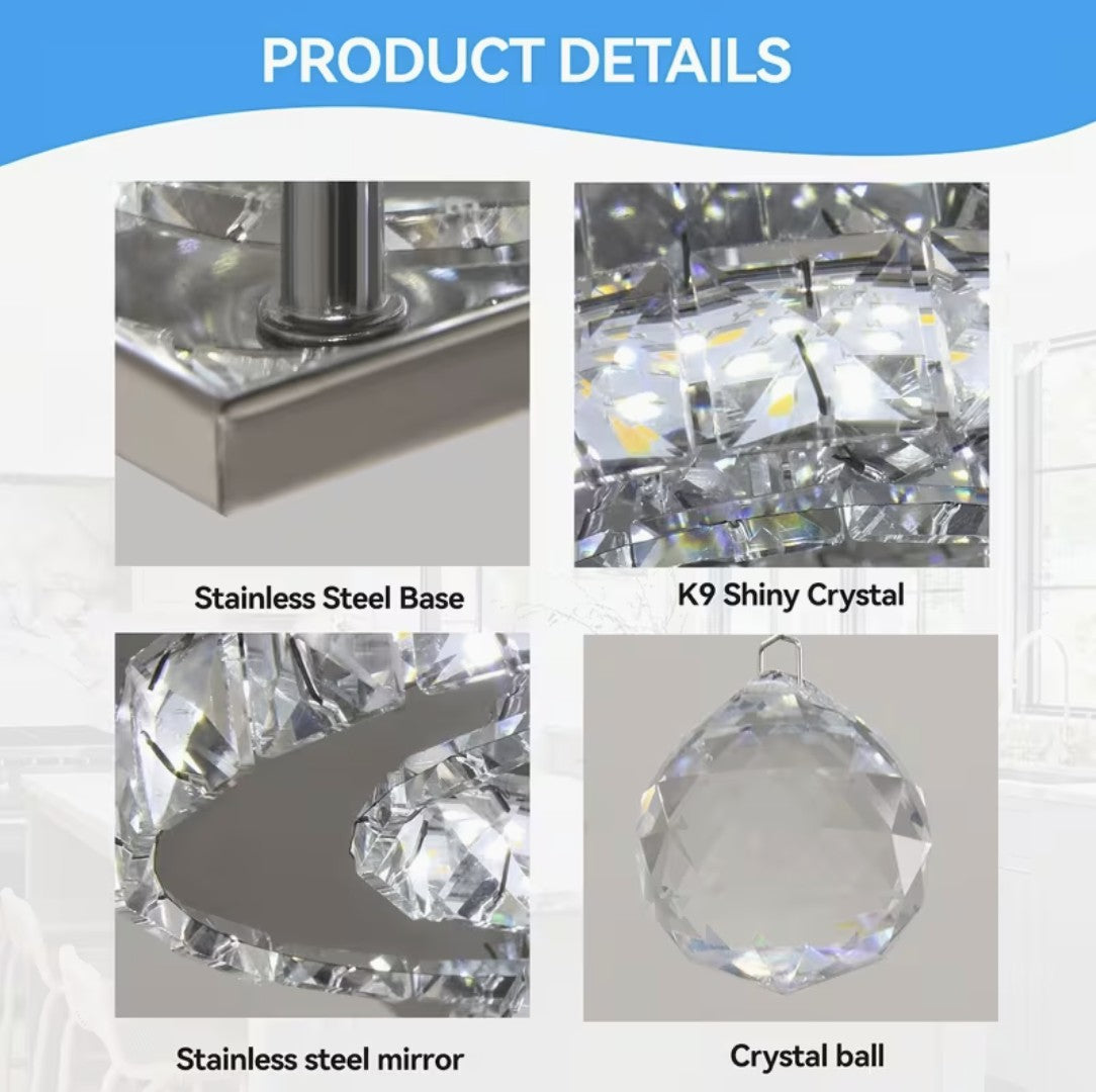 Details of the flush mount crystal chandelier, K9 crystal and stainless steel Image