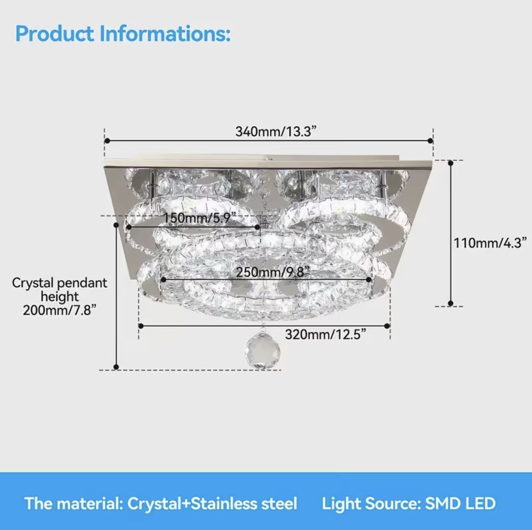 Flush mount crystal chandelier dimensions, 13.3 inches wide