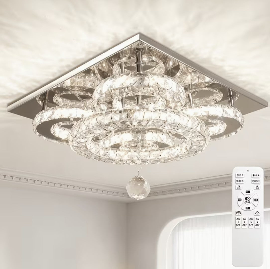 Flush mount crystal chandelier with its remote control