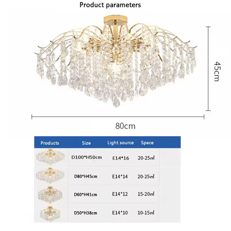 Gold crystal flush mount ceiling light size chart