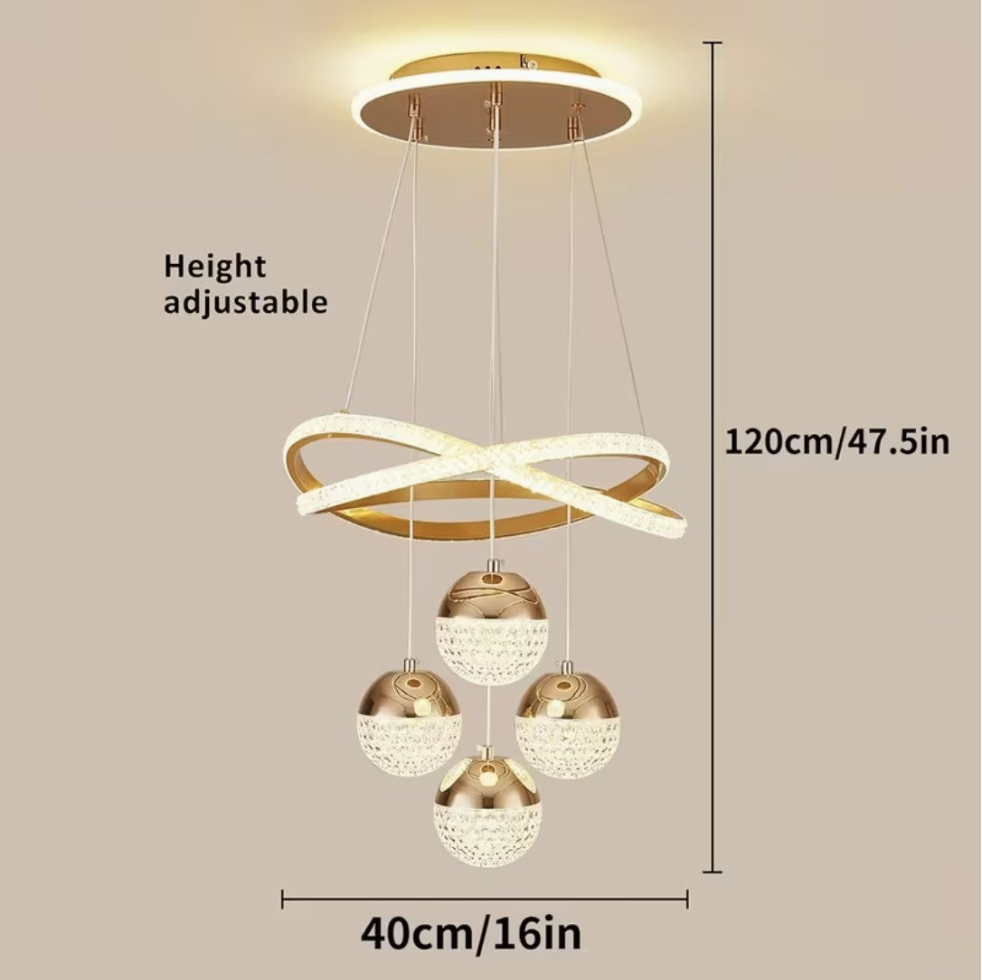 LED globe chandelier dimensions, 40 cm wide and 120 cm high