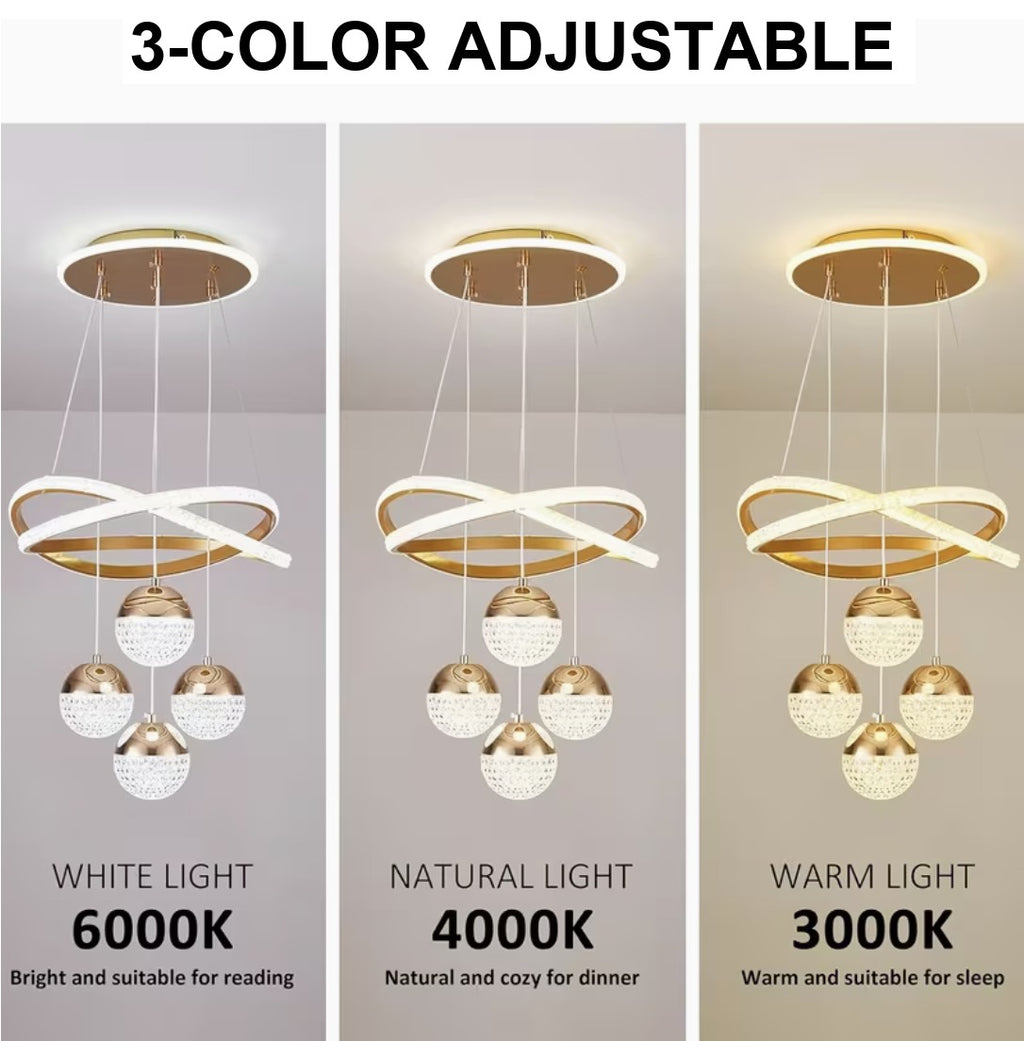 Three colour settings of the LED chandelier, 6000K, 4000K and 3000K