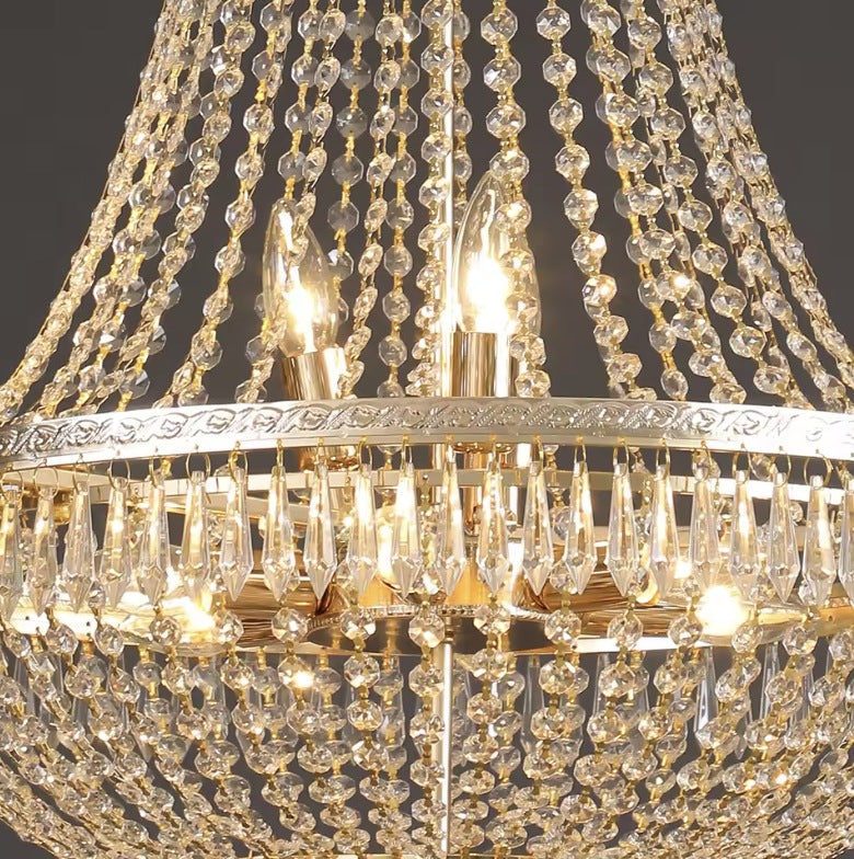 Close up of the chased ring and the candle lamps inside the crystal basket
