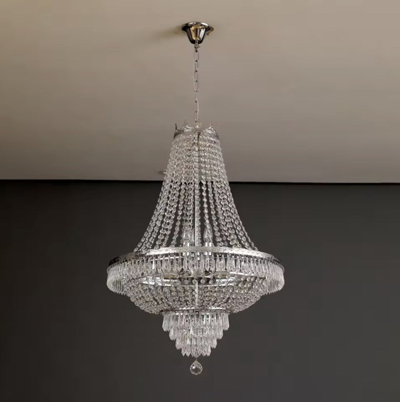 Large empire crystal chandelier in silver, 31.5 inches tall