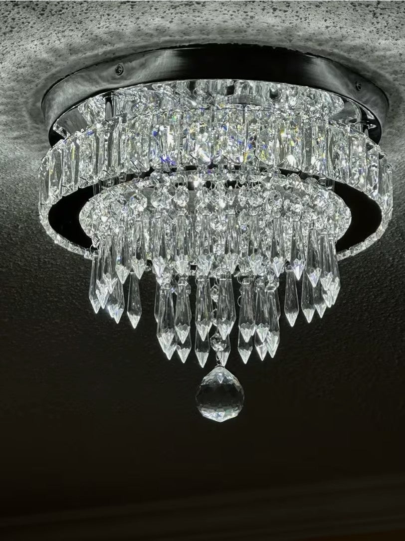 Close-up of the crystal drops of the LED flush mount ceiling light Image