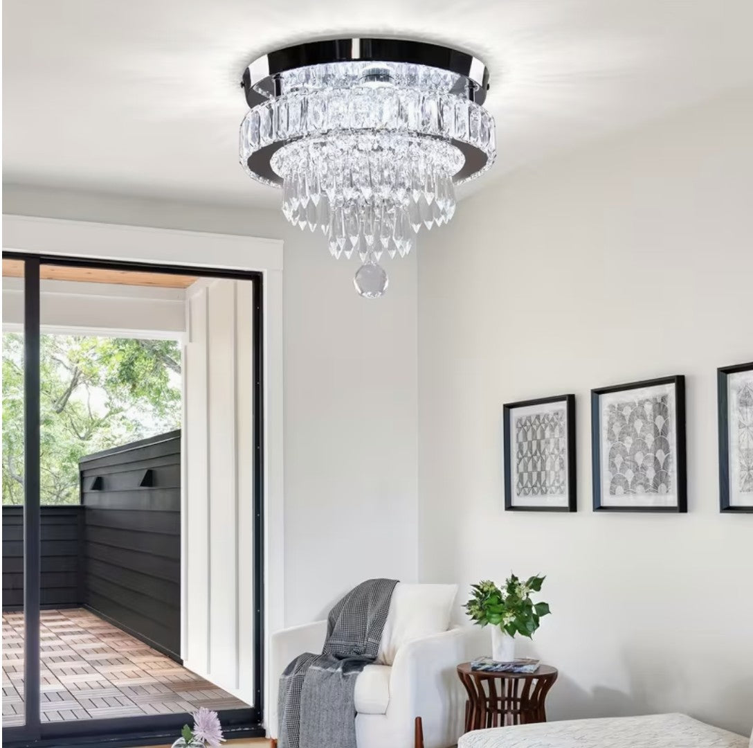 LED crystal flush mount ceiling light in a white dining room