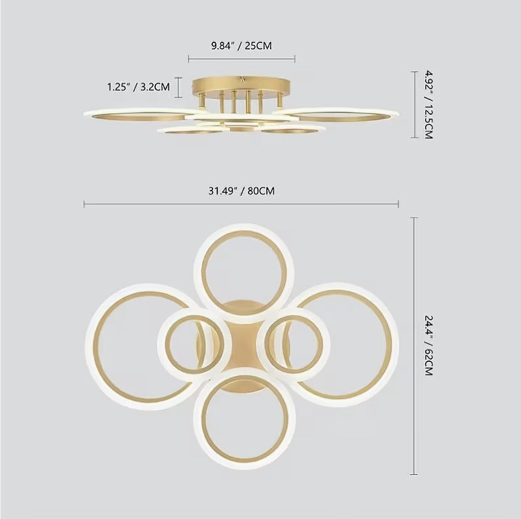 LED ring ceiling light dimensions, 80 by 62 cm, six rings