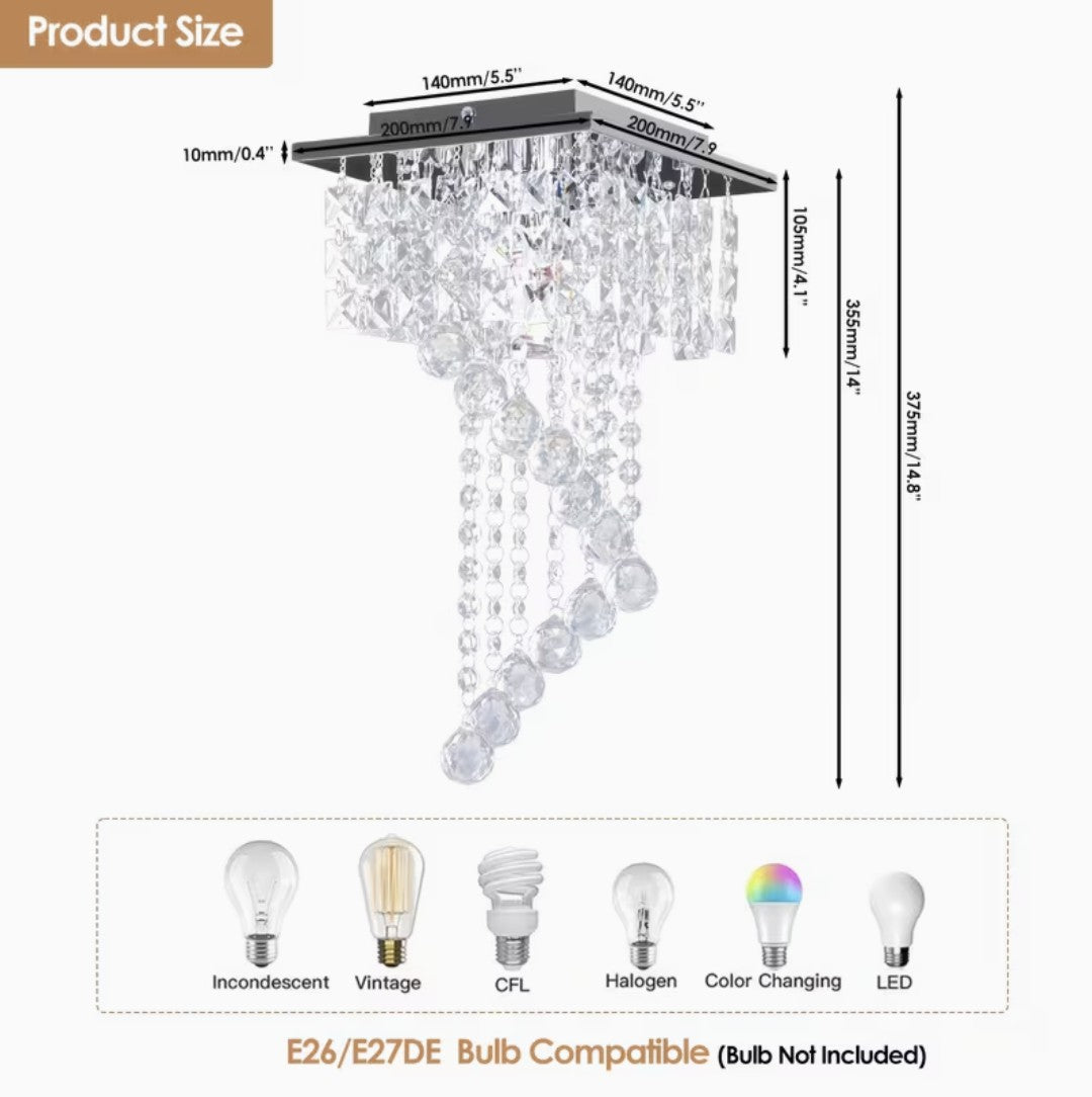 Mini crystal chandelier dimensions and compatible E26 bulbs