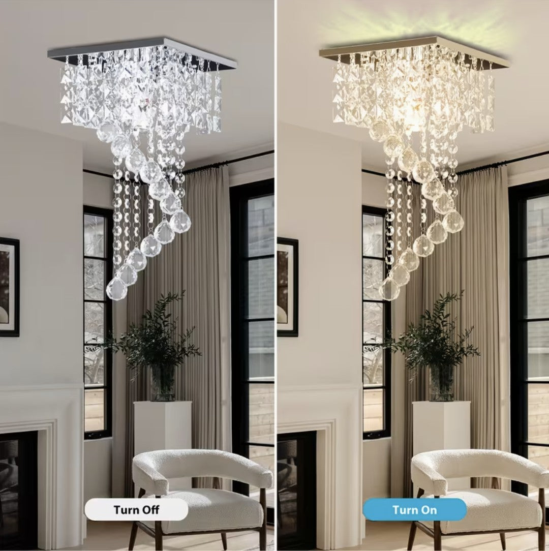 Mini crystal chandelier switched off and switched on