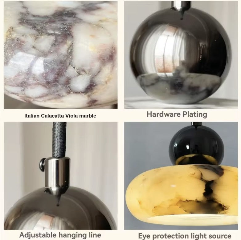 Details, Italian Calacatta Viola marble and mirror plated sphere