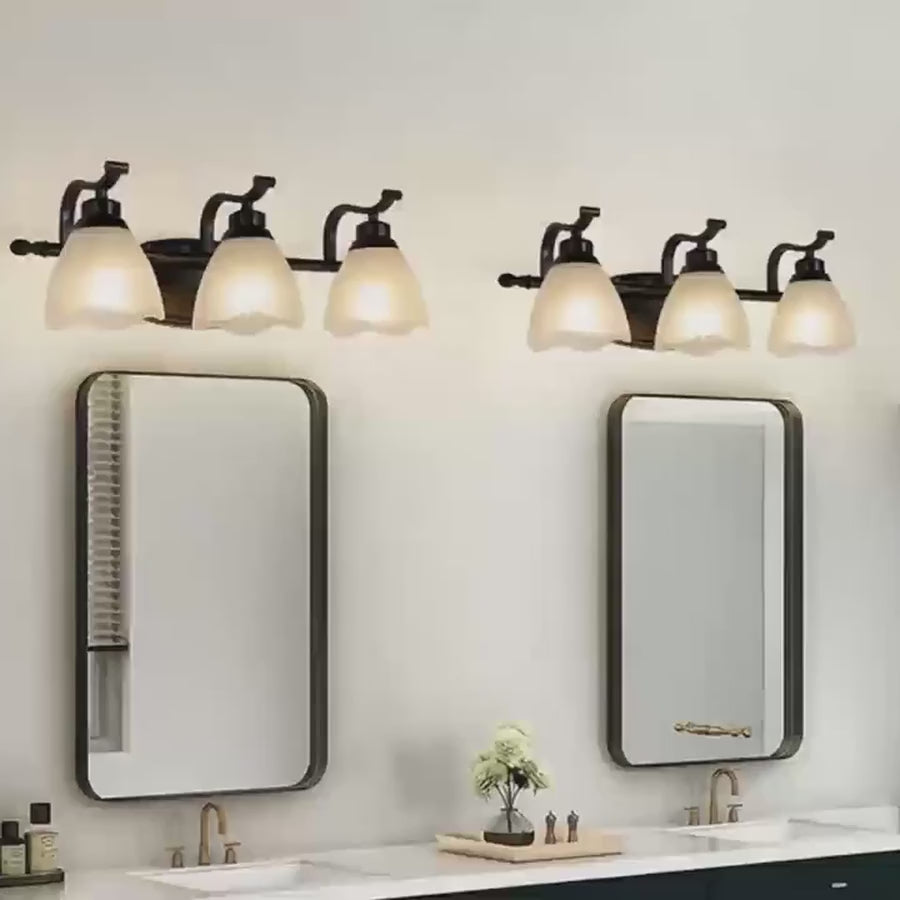 Bathroom vanity light filmed lit above a mirror