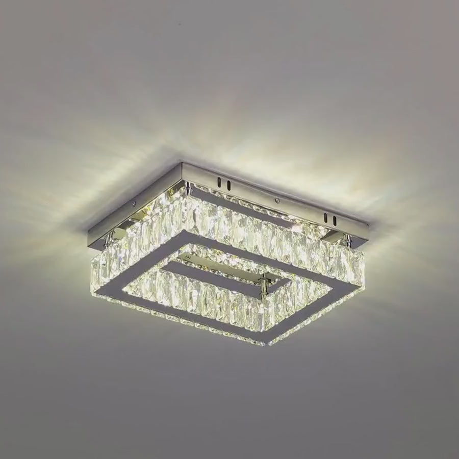 Rectangular crystal flush mount ceiling light, color and brightness changed by remote