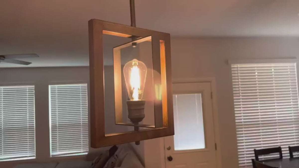 Farmhouse pendant light filmed lit