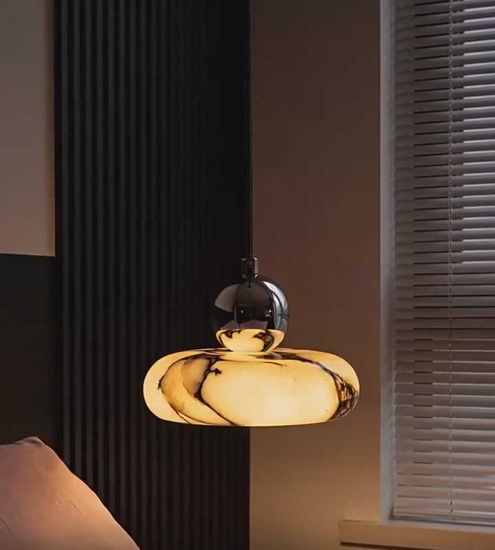 Marble mini pendant light filmed lit