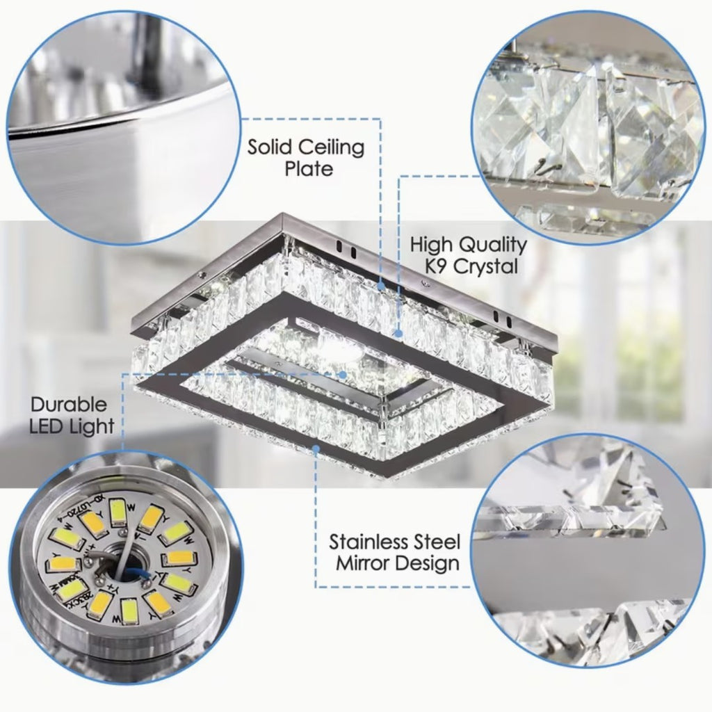Solid ceiling plate, K9 crystal and stainless steel mirror finish of the ceiling light
