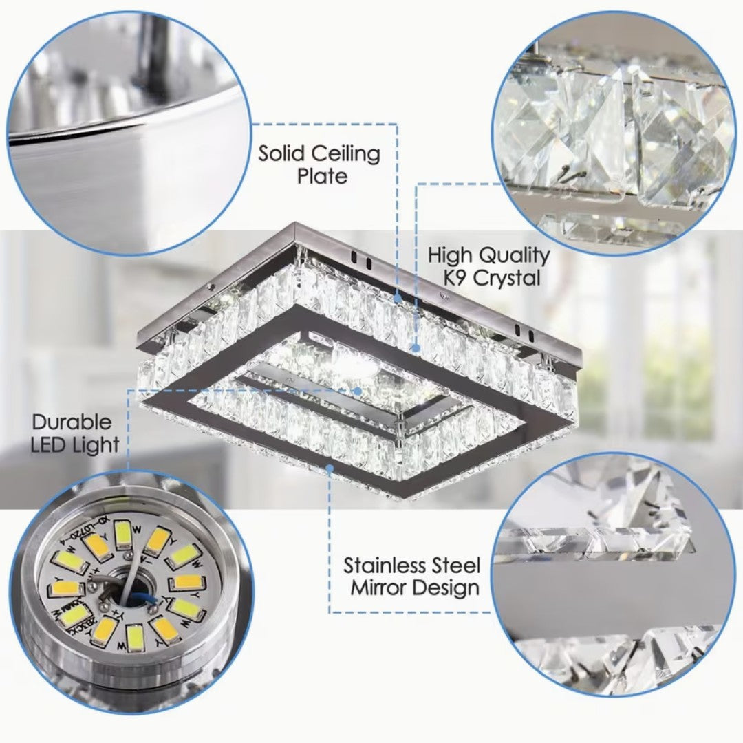 Solid ceiling plate, K9 crystal and stainless steel mirror finish of the ceiling light