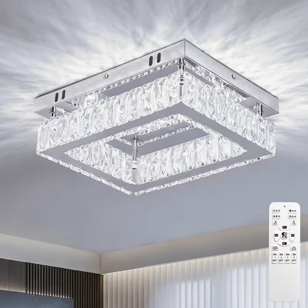 Rectangular crystal flush mount ceiling light with its remote control