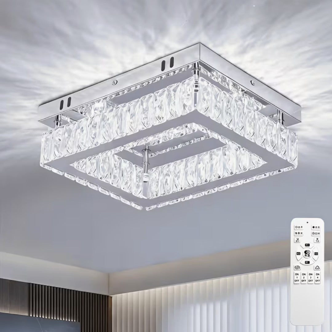 Square version of the crystal flush mount ceiling light with remote