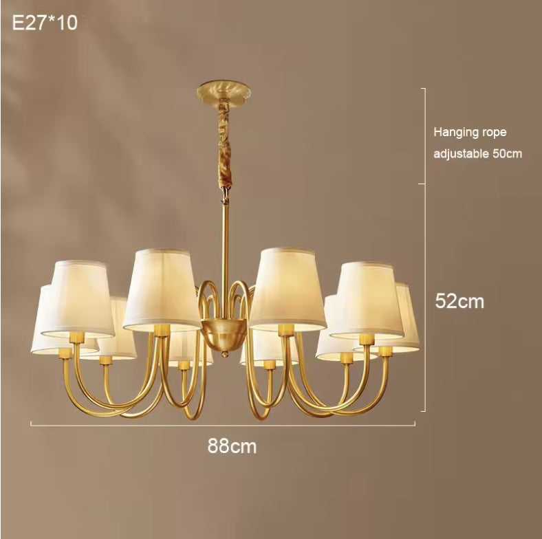 Vintage brass chandelier with ten lights, 34.6 inches across