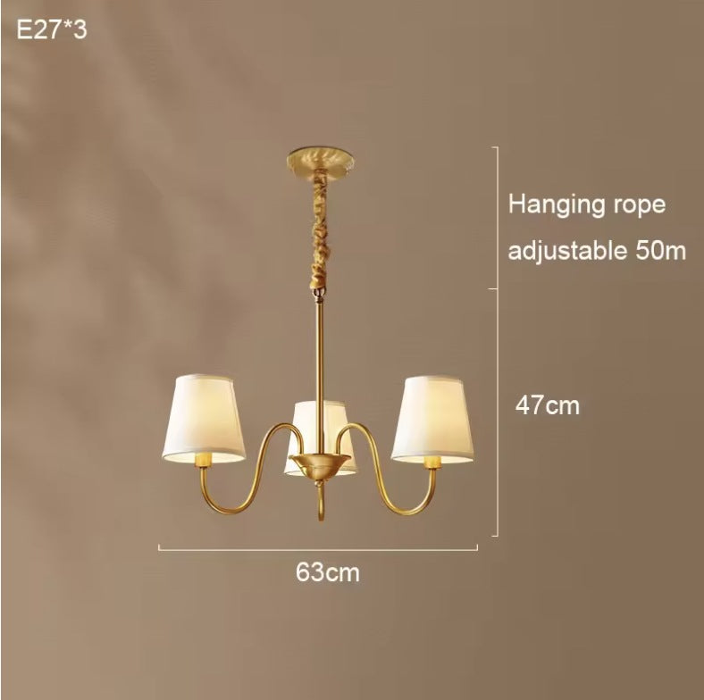 Vintage brass chandelier with three lights, 24.8 inches across
