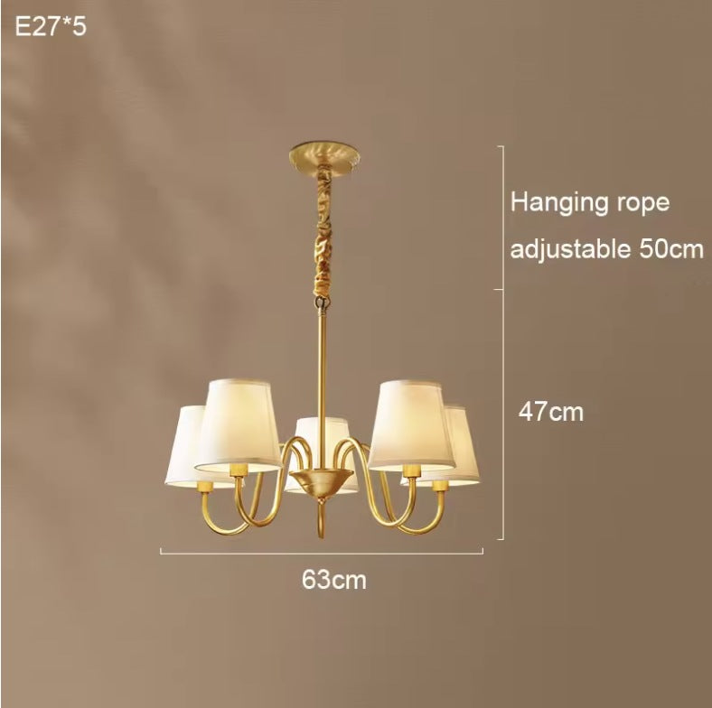 Vintage brass chandelier with five lights, 24.8 inches across