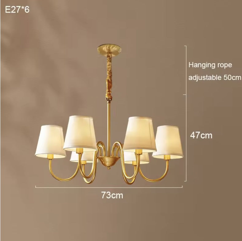 Vintage brass chandelier with six lights, 28.7 inches across