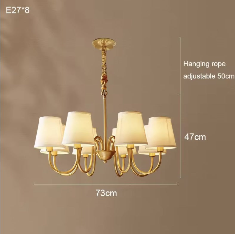 Vintage brass chandelier with eight lights, 28.7 inches across