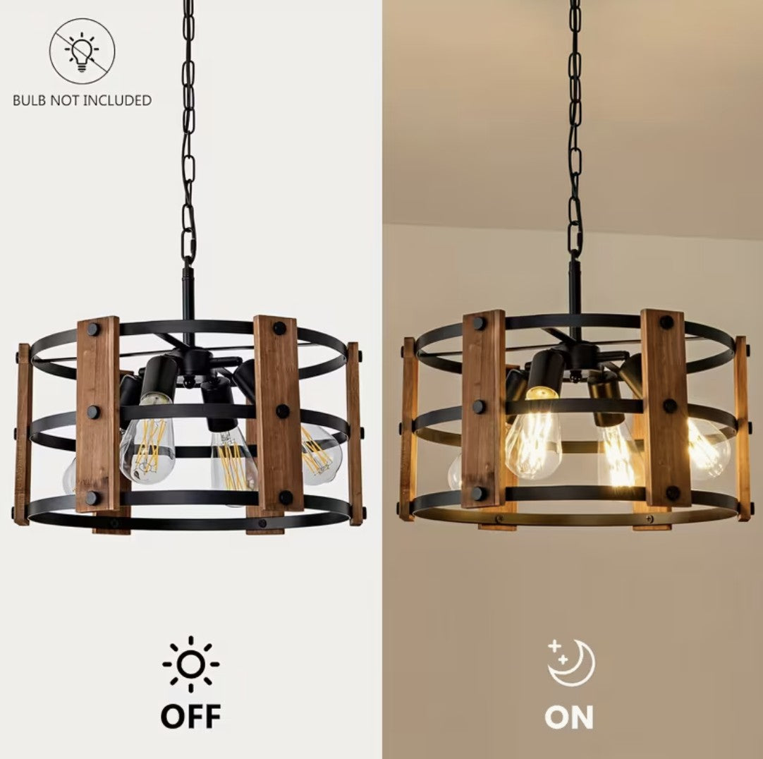 Vintage farmhouse chandelier switched off and switched on
