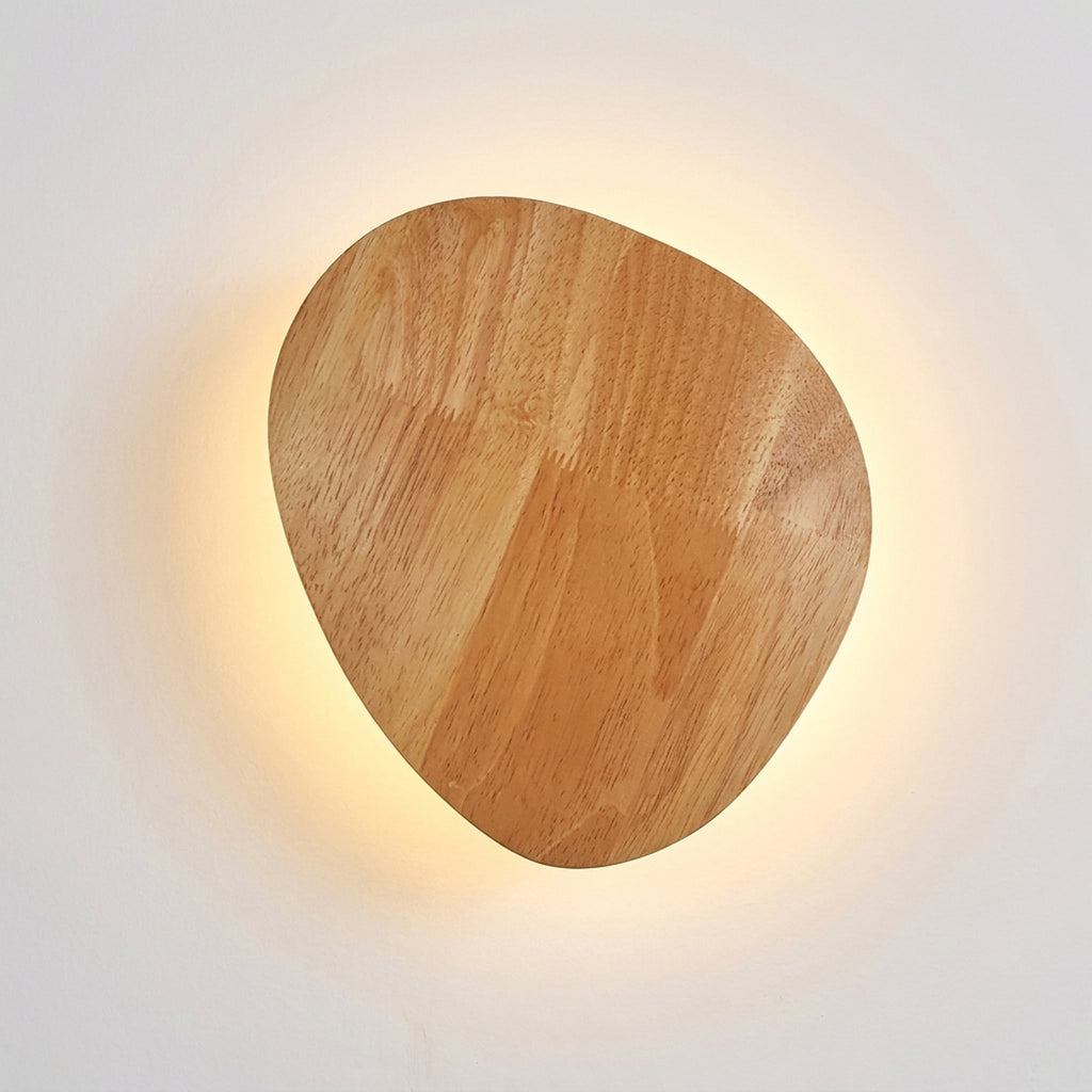 Large oval wood LED wall lamp, switched on