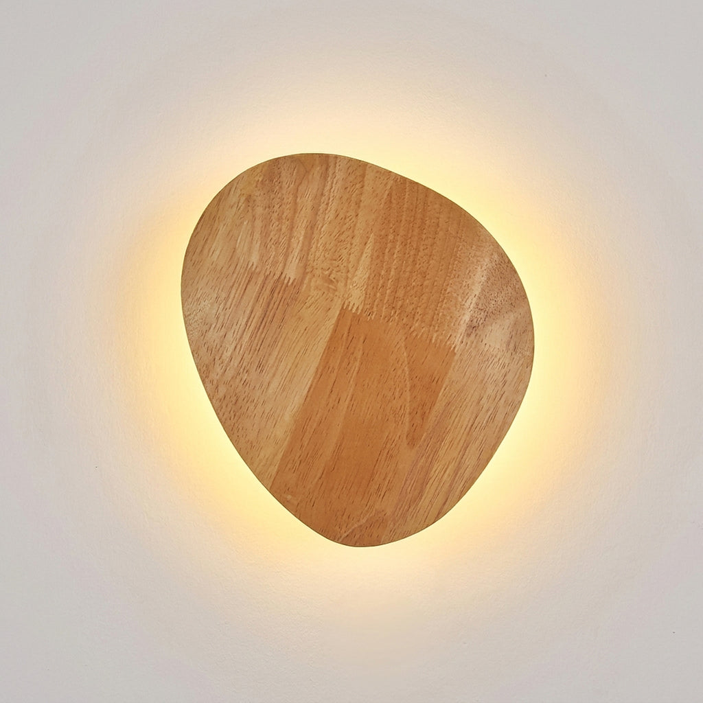 Small oval wood LED wall lamp, switched on
